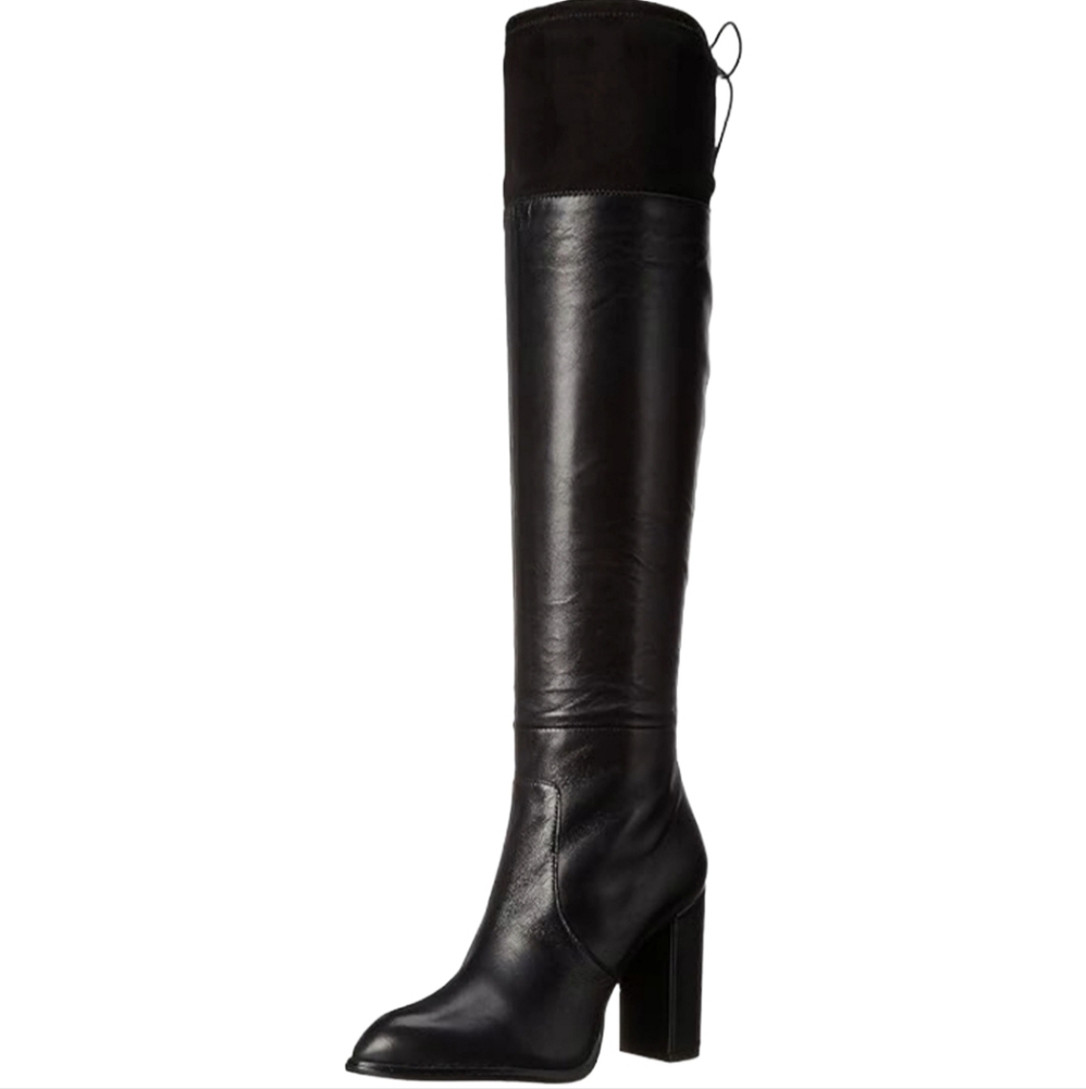 French Connection "Calina" Black Leather & Suede Over The Knee Boots Size 8.5 - Picture 5 of 13